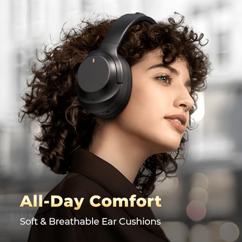Image of Active Noise Cancelling Headphones, Upgraded Wireless Bluetooth Headphones Over Ear with ENC Mic, HiFi Stereo Deep Bass, Noise Canceling Headphones Lightweight, BT 5.4, for Travel /Office /Home, Black