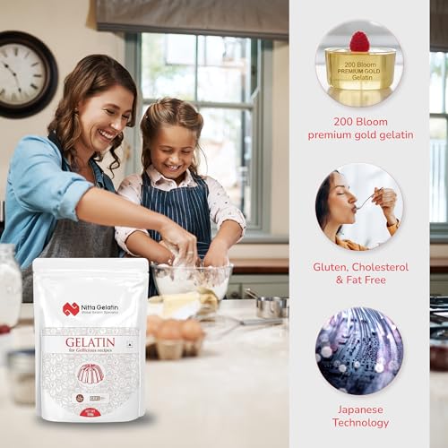 Image of NITTA GELATIN Premium Gold 200 Bloom Gelatin of International Standard (Unflavoured) Best for Cake, Pudding, Jelly, Entremets & Desserts (500 gm)