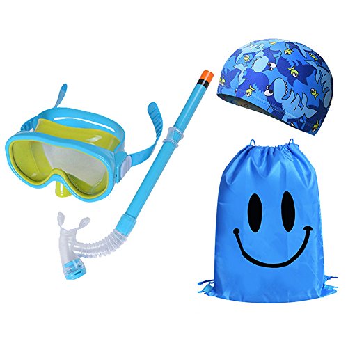 Enfant Snorkel Set Silicone Plong¨¦e sous-Marine Natation Snorkeling Masque Lunettes avec Anti Lunettes De Brouillard Plong¨¦e Natation Cap Natation Sac pour Gar?ons et Filles Cover