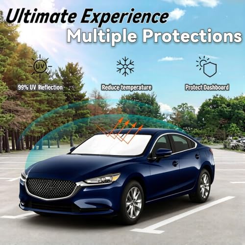 Image of Windshield Sun Shade for 2014-2021 Mazda 6 Mada6 | Car Front Window Sunshade with 240T Sun Visor Protector Blocks UV Rays Heat Sun Shield Accessories