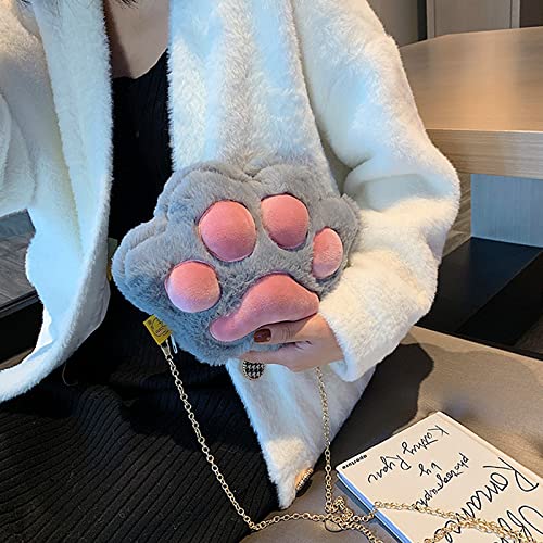 Cute Cat Paw Claw Plush Crossbody Bag For Women Girls Chic Wallet Cellphone Pouch Purse Handbag Soft Fluffy Fur Shoulder Tote (Grey Claw) #TOP2