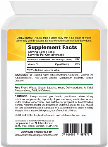 Vitamin D 1000IU 365 Vegetarian Tablets | Optimum Strength Cholecalciferol Vitamin D3 Supplement | UK Manufactured - Image 3