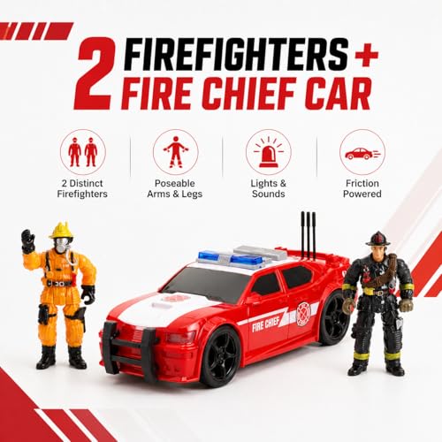 Fire Rescue Toy Set for Kids Ages 3+ – Friction Powered Fire Truck, Rescue Helicopter, Fire Chef Car & 2 Firefighter Figures with Lights & Sounds, Pretend Play Gift for Boys and Girls by Cocopuff - Image 6