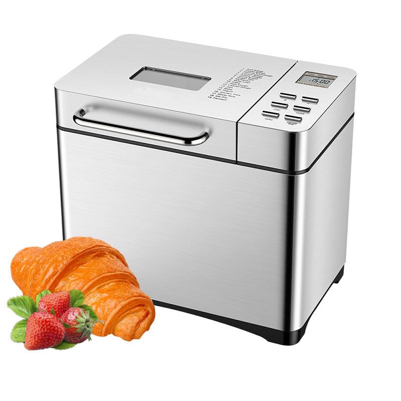 WEIMILOR Máquina de Pan de Acero Inoxidable, panificadora 17 en 1 de 2 Libras con dispensador de Frutos Secos, sartén de cerámica Antiadherente y Panel táctil Digital, 3 tamaños de Pan