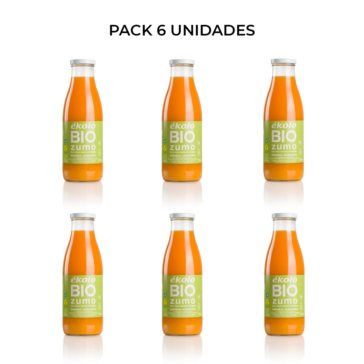 Ekolo Zumo de Naranja, Zanahoria y Limón Ecológico 100% Exprimido 6 x 750 ml