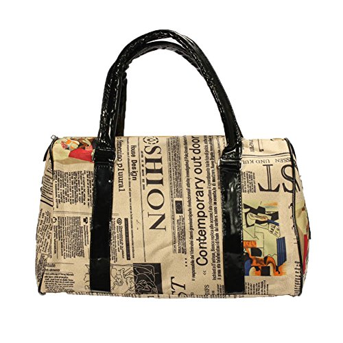 Women Shoulder Tote Handbag Bucket Bag Vintage Newspaper Prints PU Leather