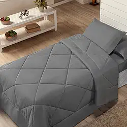 Kit Edredom Solteiro Coberdrom 2 Peças Cobertor Margarida Cor:Cinza