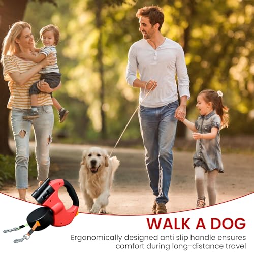 Doppelte Einziehbare Hundeleine, 3 M Hundeleine Doppelleine, Automatische Hund Versenkbar Leine, Rollleine Hundeleine mit LED Licht, Doppelköpfe Hundeleine für Katzen Kleine Hunde (Rot)