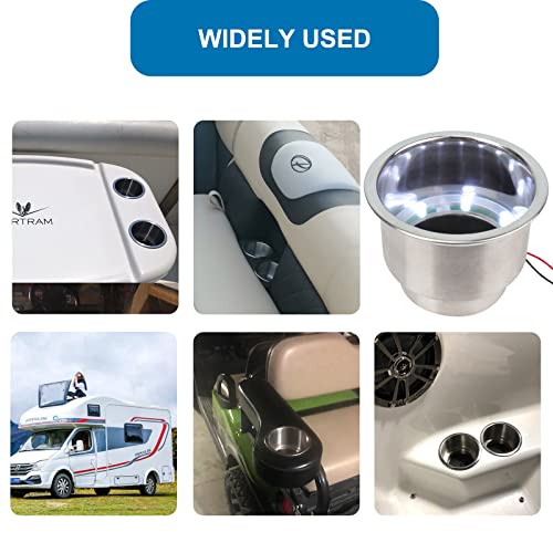 Pebbly Beach 4 Pack Boat Cup Holders,White Led Built-In Cup Holder Insert For Marine Boat,Yacht,Car,Truck,Camper,Rv,Seating #TOP6