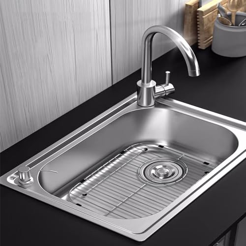 YORZSDI Kitchen Sink Grid 11-3/4\" x 12-1/4\"- Heavy Duty Kitchen Sink Protector with Built-in Strainer & Rear Drain, Non-Slip Rubber Feet & Scratch Resistant Bottom Guard - Thumbnail 6