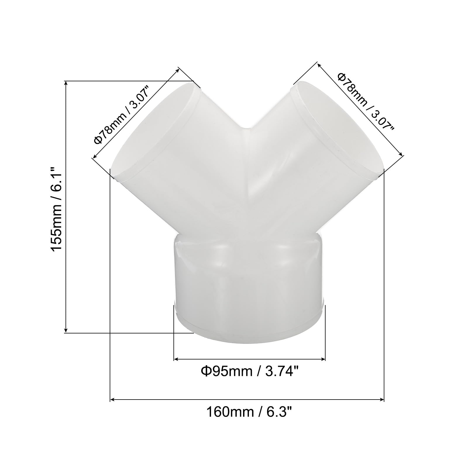 PATIKIL 4" to 3" 3 Way Duct Splitter Reducer - Image 2
