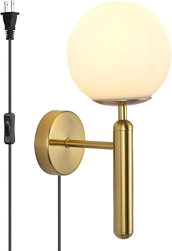 Miniatura 14 de KCO Lighting - Lámpara de pared moderna dorada de mediados de siglo, industrial mate, globo de cristal, lámpara de pared para dormitorio, luz de