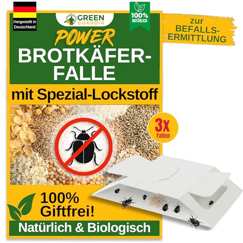 GREEN GUARDIA Brotkäfer Falle mit Spezial-Lockstoff - 3X Brotkäfer Fallen - umweltfreundlich Brotkäfer bekämpfen Chemiefreie Falle mit starker Klebefläche giftfrei & geruchsneutral