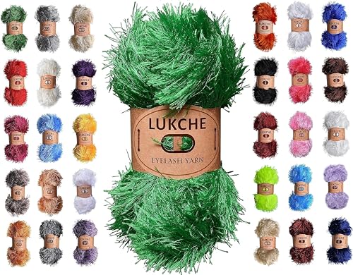 Image of Eyelash Fun Fur Yarn Premium 100% Polyester 164 Yds (150 Mt), 3.53 Oz (100 Gr) Colorful Crochet Yarn Dıy Hand Knitting. (Green, 1 Skein)