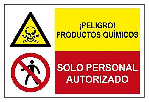 MovilCom® - Señal combinada ¡PELIGRO! PRODUCTOS QUIMICOS/PROHIBIDO SOLO PERSONAL AUTORIZADO de 600X400mm ADHESIVO (ref.PRD4360602)