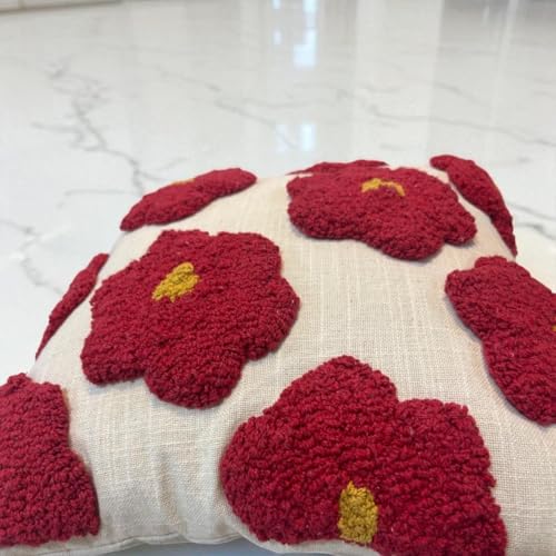 Image of Furnistitchs Handmade Cotton Bohemian Home Decor Cushion Cover 24x24 inches / 60x60 cms - Boho Chic Couch Sofa Throw Living Room Bedroom Cushions (1, Red Floral)