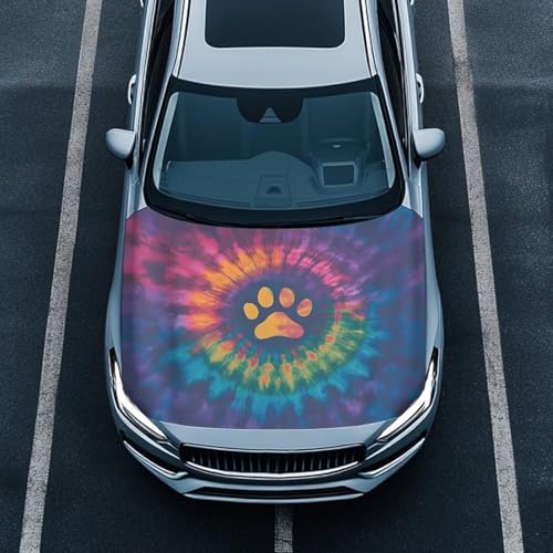 Image of Car Hood Cover, Tie-dye Dog Paw Car Hood Wrap Blankets Waterproof Stretchable Auto Exterior Accessories for Compact Sedans SUV Trucks Van (59x39 Inch)