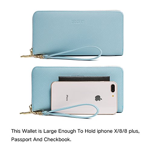 Wozeah Women's Rfid Blocking Pu Leather Zip Around Wallet Clutch Large Travel Purse (Blue) #TOP5