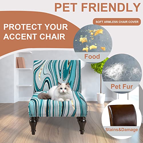 Image of Eco-Ancheng Armless Chair Slipcover - Removable, Washable, Printed Accent Chair Covers for Living & Dining Room