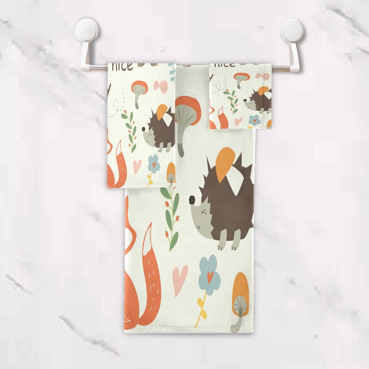 Animal Flor Linda Seta Juego de Toallas para Baño Playa 100% Algodón de Piscina Toalla (1 Toalla de Baño y 1 Toalla de Mano y 1 Paño de Lavado) para Nadar Hotel Niñas Niños Niños