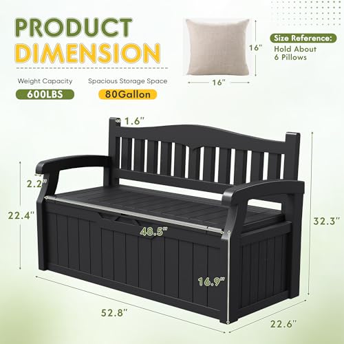 Image of Greesum 80 Gallon Deck Box Storage Bench, Patio Furniture, Dark Black
