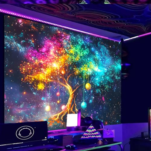 Image of Nuxovilar Cosmic Tree Wall Tapestry Polyester 78.74x59.05 In | Glow Poster Trippy Wall Art Nature Decor UV Backdrop Living Room Bedroom Lounge Space Room (Cosmic Tree Life)
