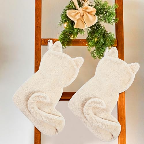 Chaussettes de Noël chat en confection rustique pour décoration raffinée de salon - 7