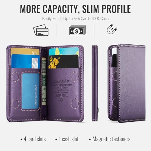 Image of Magnetic Wallet Card Holder with RFID Protection, PU Leather Slim Wallet, Strong Magnet Attachment for iPhone 18 /17 /16 /15 /14 /13 /12 Series Pro Max Plus Mini-Purple