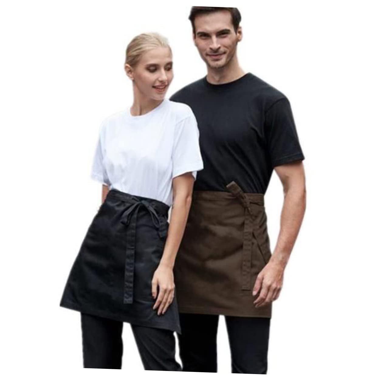 Garneck 2pcs Waiter Apron Black Short Apron Short Server Aprons Cooking Apron Black Apron Short Aprons with Pockets Baking Apron Serving Apron Short Waist Apron Apron Working Aprons