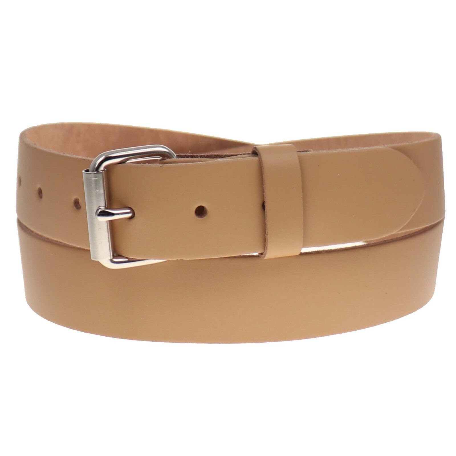 BULLET 69 35mm Colourful Leather Jean Leather belts Mens Womens Belts[Beige,XLarge 40" - 44" Waist,Silver Roller]