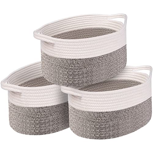 Image of OUTBROS Cotton Rope Woven Storage Basket Set of 3, Storage Organiser, Woven Storage Basket for Decor, Bathroom Storage Baskets for Shelves, Beige/Brown…