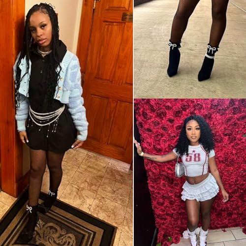 Women's Cute Lace Calf Socks with Pearl and Bowknot, Frilly Ruffle Trim, Lolita Style Sock, One Size4