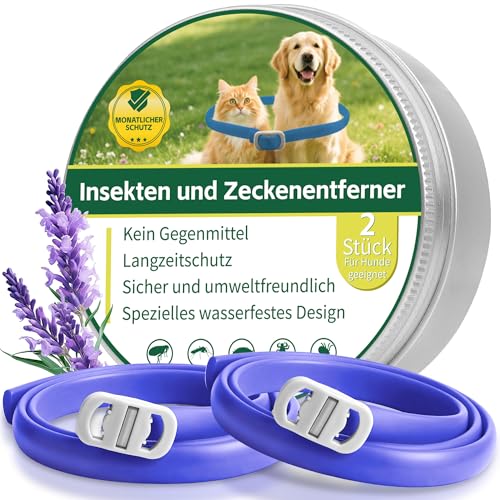 2 Pcs Floh Zeckenhalsband für Katzen & Hunde | Bis zu 16 Monate Langzeitschutz | Natürlicher Floh- und Zeckenschutz | Wasserdichter Verstellbares (Blau, Universal)