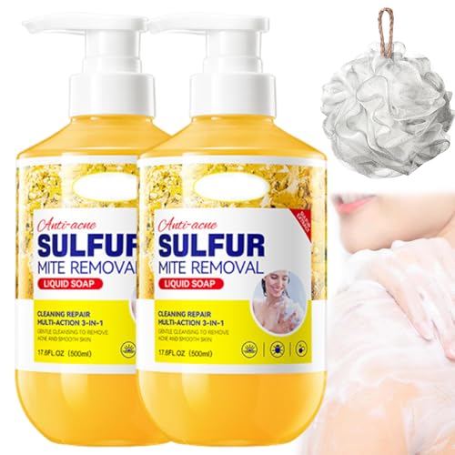 Jabón Facial Con Azufre, Gel De Ducha Con Azufre, Champú Y Gel De Ducha Líquido Con Azufre, Disfruta De Una Ducha Relajada, Jabón De Azufre Suave, Sin Fragancia (2 Unidades)