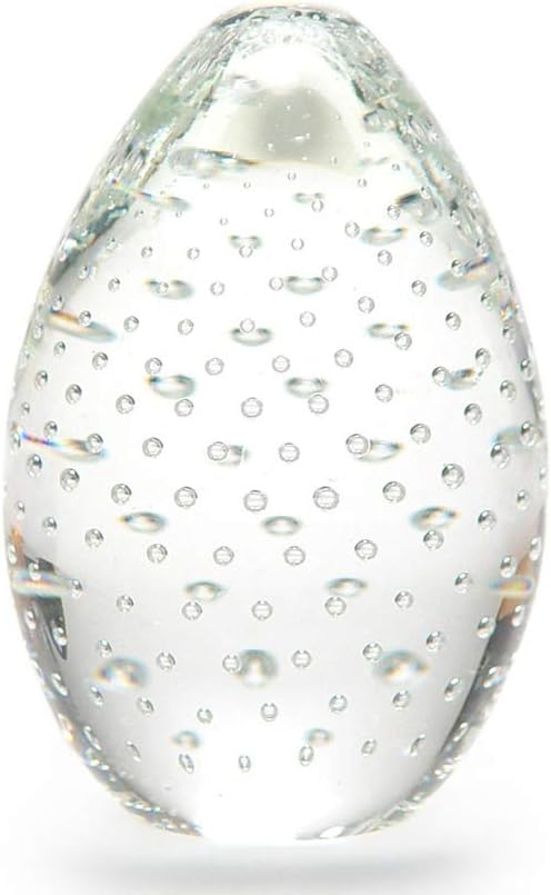 Cá d'OroBig Egg Glass Paperweight with Bubbles Hand Blown Murano-Style Art Glass