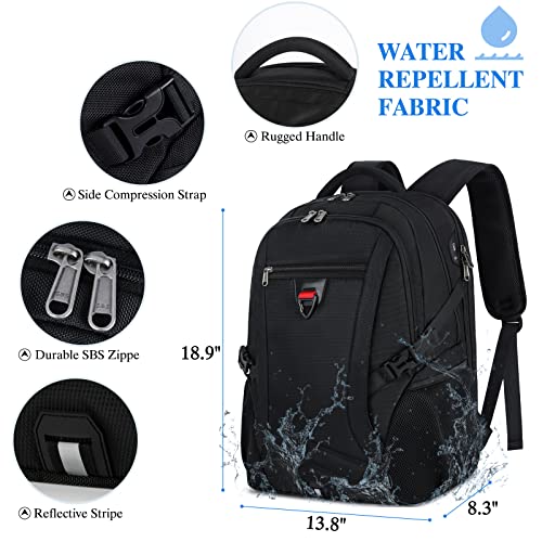 Travel-Laptop-Backpack-17-Inch-Extra-Large-Backpack-for-Men-Waterproof-College-School-Backpack-173-TSA-Friendly-Travel-Backpack-with-USB-Charging-Plug-Mens-Backpack-Computer-Backpack-Black-45L
