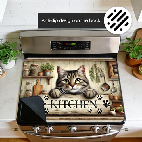 Image of Nuxovilar Cat Kitchen Stove Top Cover, 20.47x28.34 Inches Polyester Mat | Cooktop mat kitchen decor glass cooktop cover gas cooktop protector for kitchen, apartment countertop (Vintage cat print)