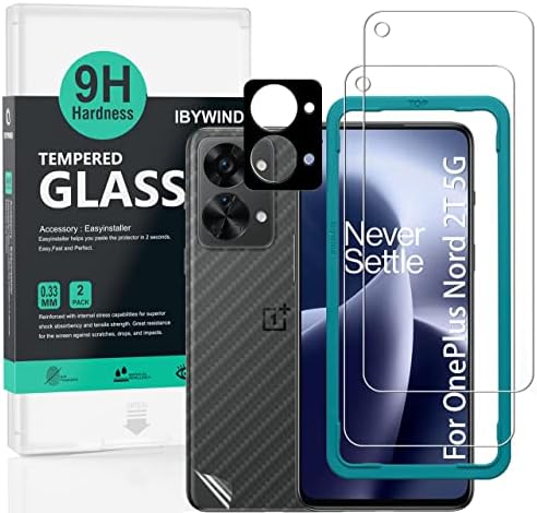 Ibywind Screen Protector for Oneplus Nord 2T 5G 6,43"[Pack of 2], with Metal Camera Lens Protector,Back Carbon Fiber Skin Protector,Including Easy Install Kit