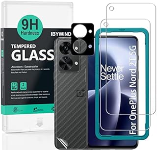 Ibywind Screen Protector for Oneplus Nord 2T 5G 6,43"[Pack of 2], with Metal Camera Lens Protector,Back Carbon Fiber Skin Protector,Including Easy Install Kit