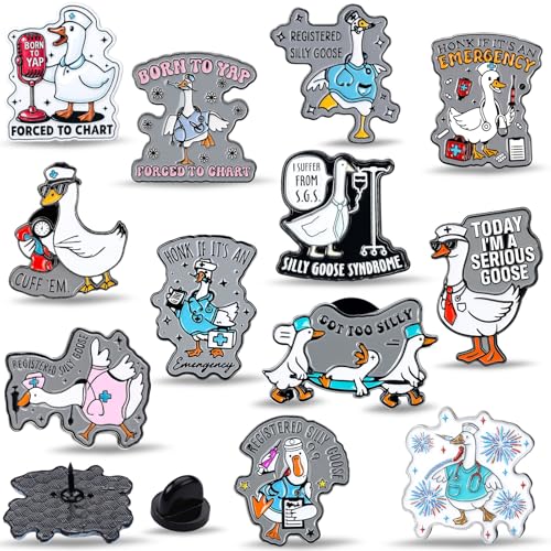 Image of Tondiamo 24 Pcs Silly Goose Nursing Pins Enamel Lapel Badges for Nurses | Inspirational Set for RN LPN Medical Staff, Humorous Goose Designs, Office Accessories, Great Gift for Medical Team