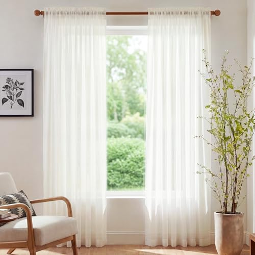 Image of NICETOWN Sheer Curtains 96 Inches Long, Natural, W42xL96, 2 Panels | Rod Pocket Lightweight Drapes Voile Sheer Air & Breathable Elegant Window Treatments for Bedroom /Living Room