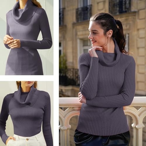 Image of v28 Women's Stretchable Cowl Neck Knit Long Sleeve Slim Fit Bodycon Sexy Sweater