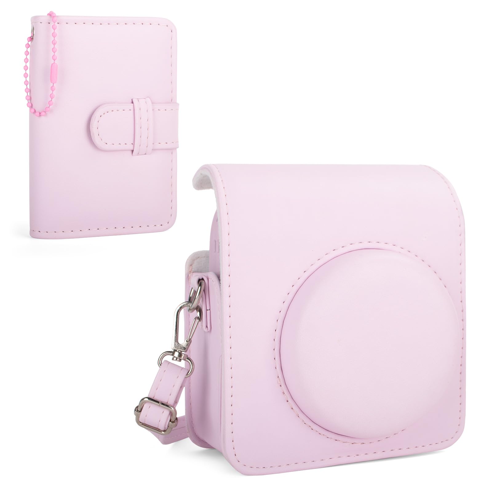 Custodia e album per fotocamera Instax Mini 13, elegante cover protettiva in pelle PU per fotocamera Fuji Instax Mini 13, borsa per il trasporto con album fotografico e tracolla - Rosa