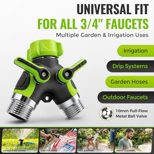 Image of Hose Splitter 2 Way,Heavy Duty with Metal Internal Structure,Stainless Steel with Brass Inlet,Durable Anti-Slip Coated Leak-Proof Y Garden Hose Splitter,3 /4 inch GHT Thread Garden Hose Connector