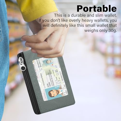 Image of Minimalist RFID Wallet with Lanyard, Multi-Functional ID Case with 2 Zipper Pockets and Key Chain for Men and Women, Tactical Badge Pouch Cards Holder, Coin Purse for Travel Sports - Green&Blue
