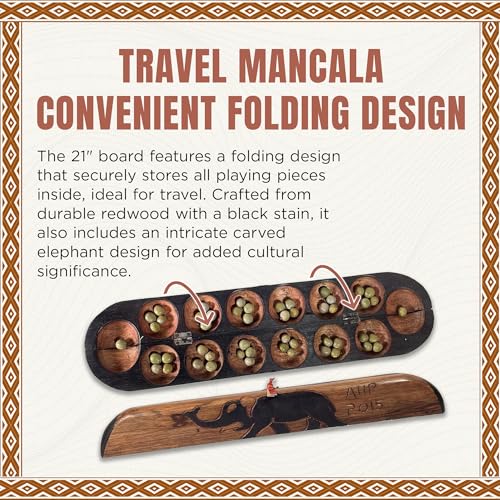 African Oware Mancala juego de mesa de madera tallada miniatura 3