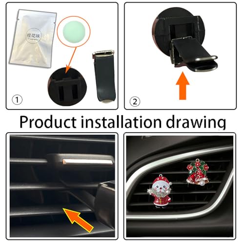 Image of 2Pack Christmas Car Air Freshener Bling Car Accessories,Santa Claus&Christmas Bells Car Vent Clips,Car Diffuser Vent Clip Diamond Car Decoration for Women (Santa Claus+Bell)
