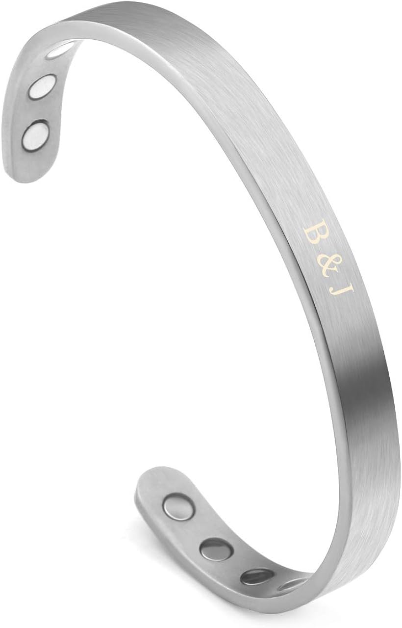 JOVIVI Titanium Magnetic Matte Plain Cuff Bangle Bracelets for Men Women Therapy, 8mm, Silver: Clothing