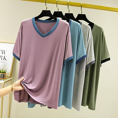 2-Piece Mens Shorts Pajama Sets Summer V-Neck Short Sleeve Shorts Pjs Set with Henley Top 4XL-6XL3