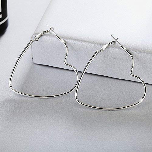 Yukhins Women Girls Stainless Steel Hoop Geometric Heart Triangle Hook Simple Fashion Earrings（Heart55Silver） #TOP2